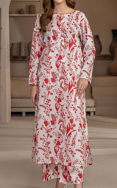Limelight Off White/Persian Red Khaddar Kurti | Pakistani Winter Dresses in USA- Image 1