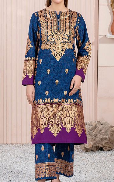 Limelight Blue/Gold Lawn Suit (2 Pcs) | Pakistani Lawn Dress in USA- Image 1