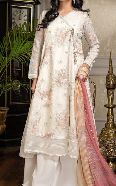 Limelight Off-white Net Suit (2 Pcs) | Pakistani Embroidered Chiffon Dresses- Image 1