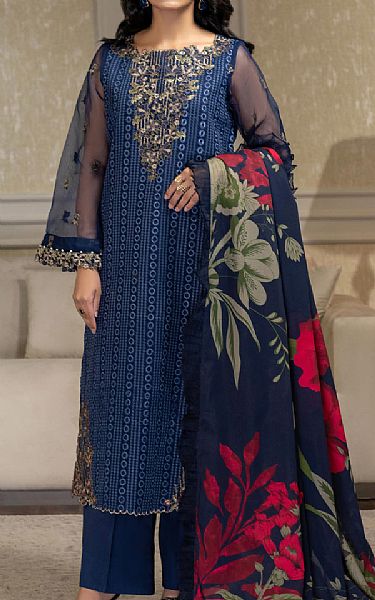 Limelight Navy Blue Organza Suit | Pakistani Embroidered Chiffon Dresses- Image 1
