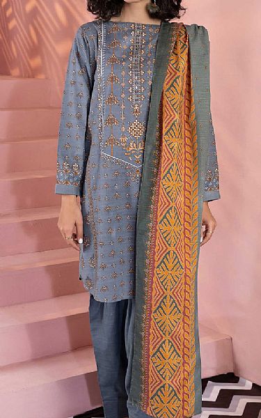 Limelight Slate Grey Khaddar Suit (2 Pcs) | Pakistani Winter Dresses- Image 1