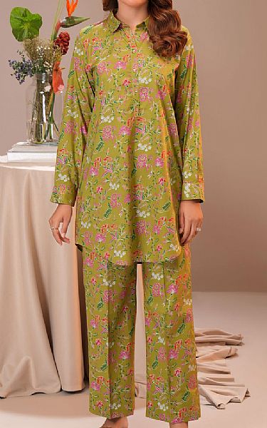 Limelight Olive Green Cambric Kurti | Pakistani Winter Dresses in USA- Image 1