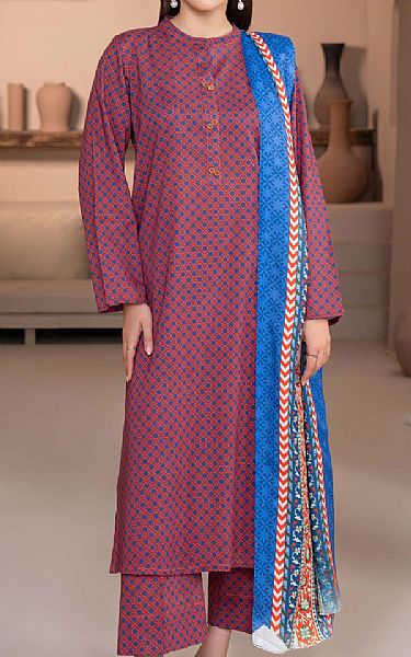 Limelight Portland Orange/Blue Khaddar Suit | Pakistani Winter Dresses in USA- Image 1