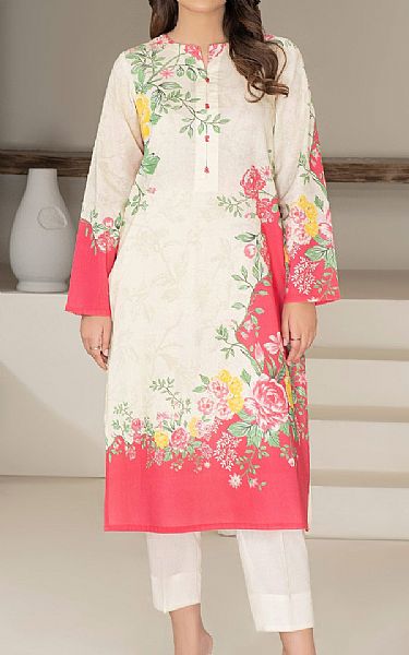 Limelight Off White/Brink Pink Khaddar Kurti | Pakistani Winter Dresses in USA- Image 1