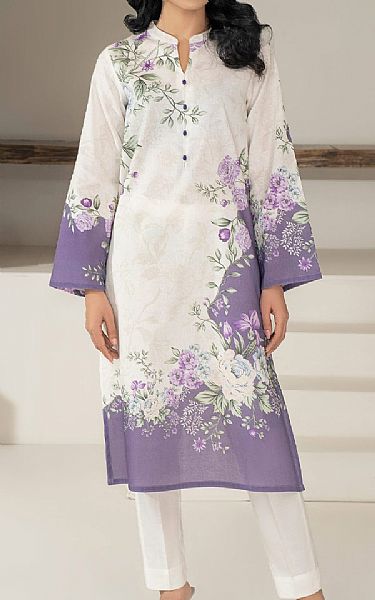 Limelight Off White/Faded Purple Khaddar Kurti | Pakistani Winter Dresses in USA- Image 1