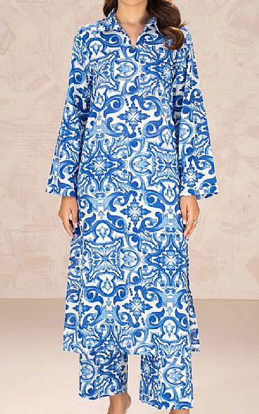 Limelight White/Blue Khaddar Suit (2 Pcs) | Pakistani Winter Dresses in USA- Image 1