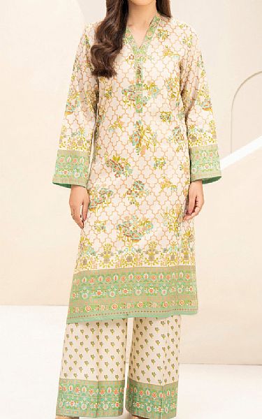 Limelight Ivory/Green Satin Suit (2 Pcs) | Pakistani Lawn Dress in USA- Image 1