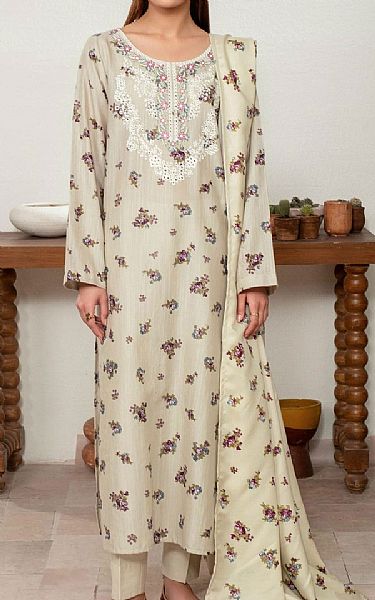 Limelight Ivory Khaddar Suit | Pakistani Winter Dresses in USA- Image 1