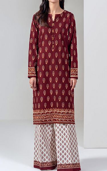 Limelight Maroon/Off White Khaddar Suit (2 pcs) | Pakistani Winter Dresses in USA- Image 1
