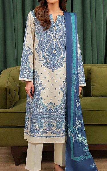 Limelight Ivory/Blue Khaddar Suit (2 pcs) | Pakistani Winter Dresses in USA- Image 1