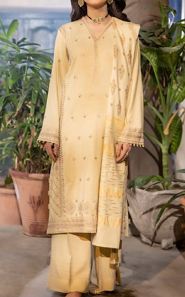 Lsm Sand Gold Slub Suit | Pakistani Winter Dresses- Image 1