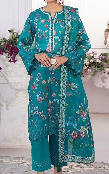 Lsm Teal Lawn Suit | Pakistani Lawn Dress in USA- Image 1