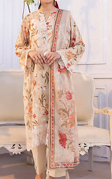 Lsm Beige Lawn Suit | Pakistani Lawn Dress in USA- Image 1