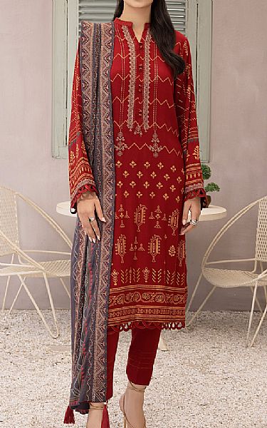 Lsm Red Pashmina Suit | Pakistani Winter Dresses- Image 1