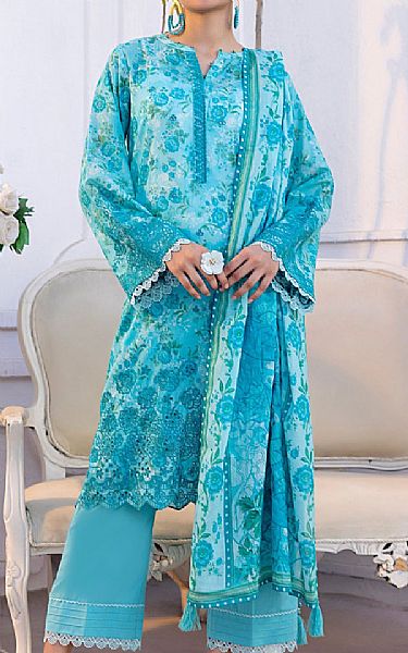 Lsm Turquoise Lawn Suit | Pakistani Lawn Dress in USA- Image 1
