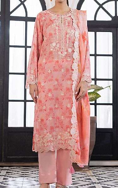 Lsm Peach Lawn Suit | Pakistani Lawn Dress in USA- Image 1