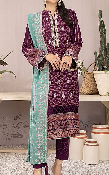 Lsm Plum Pashmina Suit | Pakistani Winter Dresses- Image 1