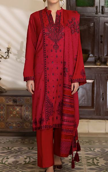 Lsm Red Slub Suit | Pakistani Winter Dresses- Image 1