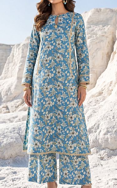 Lsm Dull Blue Lawn Suit (2 pcs) | Pakistani Lawn Dress in USA- Image 1