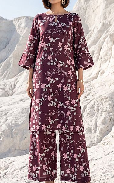 Lsm Plum Lawn Suit (2 pcs) | Pakistani Lawn Dress in USA- Image 1