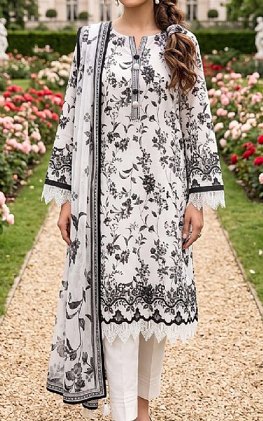 Lsm Off White/Black Lawn Suit | Pakistani Lawn Dress in USA- Image 1