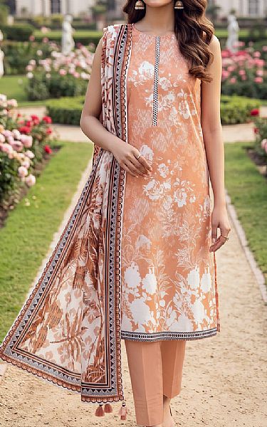 Lsm Coral/Off White Lawn Suit | Pakistani Lawn Dress in USA- Image 1