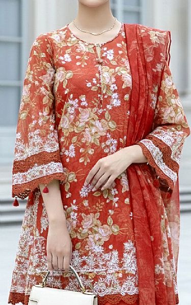 Lsm Orange Lawn Suit | Pakistani Lawn Dress in USA- Image 2