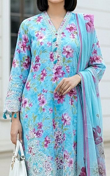 Lsm Sky Blue Lawn Suit | Pakistani Lawn Dress in USA- Image 2