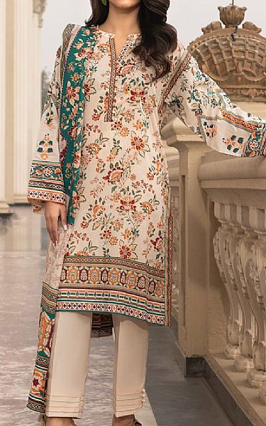 Lsm Beige Lawn Suit | Pakistani Lawn Dress in USA- Image 1