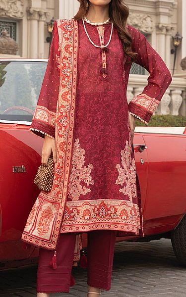 Lsm Dull Red Lawn Suit | Pakistani Lawn Dress in USA- Image 1