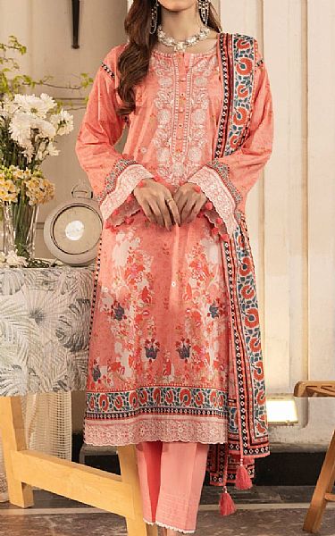 Lsm Coral Pink Lawn Suit | Pakistani Lawn Dress in USA- Image 1