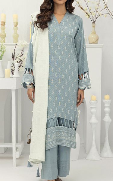 Lsm Slate Grey Pashmina Suit | Pakistani Winter Dresses- Image 1