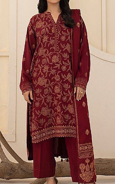 Lsm Wine Red Pashmina Suit | Pakistani Winter Dresses in USA- Image 1