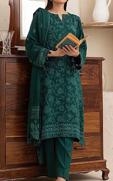 Lsm Bottle Green Pashmina Suit | Pakistani Winter Dresses in USA- Image 1
