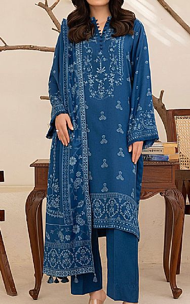Lsm Denim Blue Pashmina Suit | Pakistani Winter Dresses in USA- Image 1