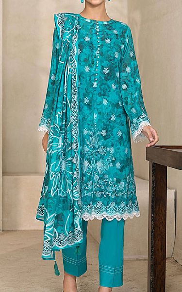 Lsm Teal Lawn Suit | Pakistani Lawn Dress in USA- Image 1
