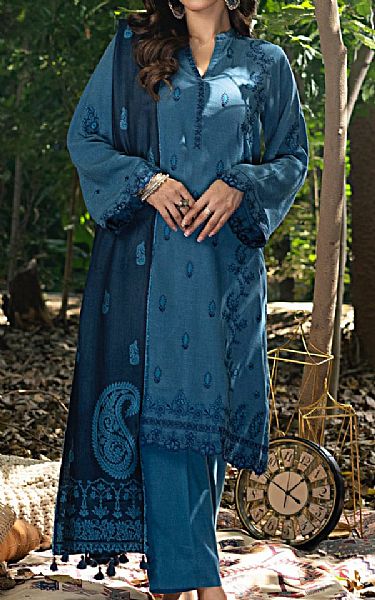 Lsm Chathams Blue Slub Suit | Pakistani Winter Dresses in USA- Image 1