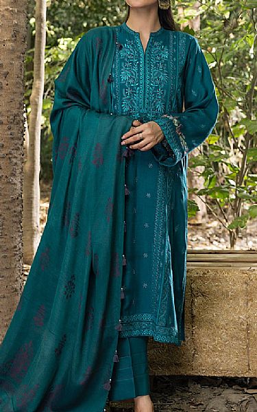 Lsm Teal Slub Suit | Pakistani Winter Dresses in USA- Image 1