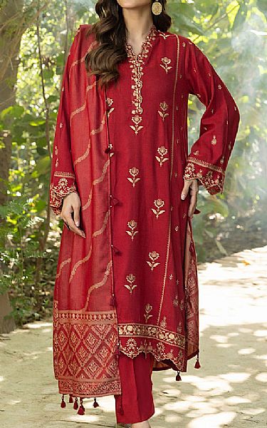Lsm Red Slub Suit | Pakistani Winter Dresses in USA- Image 1