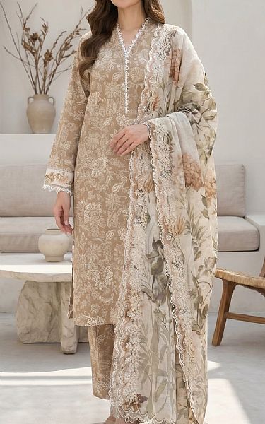 Lsm Tan/Off White Lawn Suit | Pakistani Lawn Dress in USA- Image 1