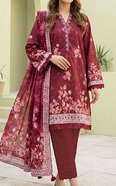 Lsm Wine Lawn Suit | Pakistani Lawn Dress in USA- Image 1
