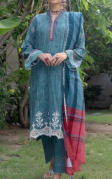 Lsm Teal Lawn Suit | Pakistani Lawn Suits- Image 1