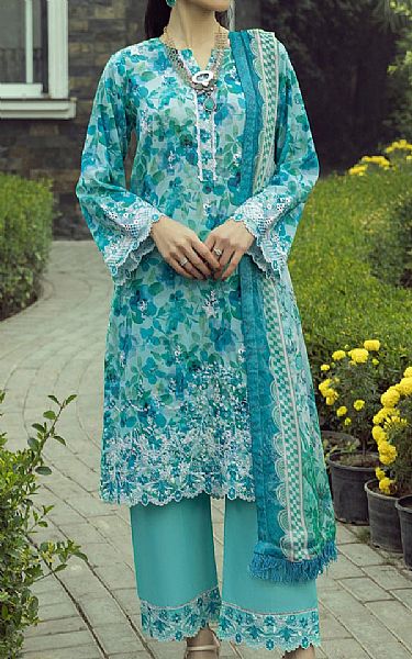 Lsm Aqua Lawn Suit | Pakistani Lawn Dress in USA- Image 1