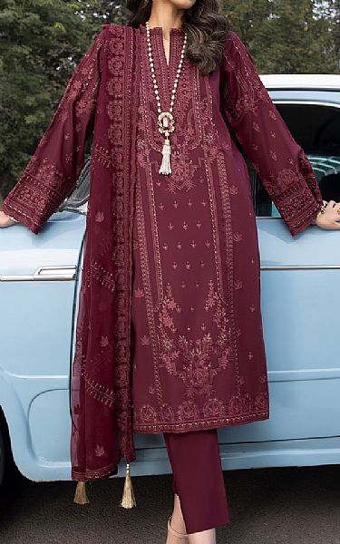 Lsm Wine Berry Lawn Suit | Pakistani Lawn Suits- Image 1