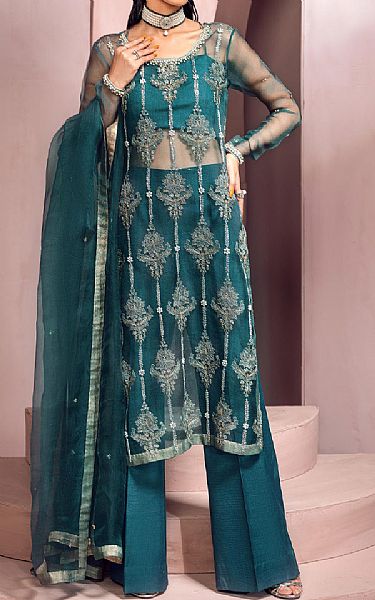 Mahum Asad Real Teal | Pakistani Pret Wear Clothing by Mahum Asad- Image 1