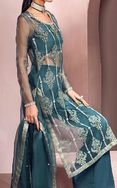 Mahum Asad Real Teal | Pakistani Pret Wear Clothing by Mahum Asad- Image 2