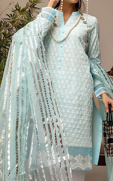 Mahum Asad White/Sky Blue Cotton Suit | Pakistani Dresses in USA- Image 2