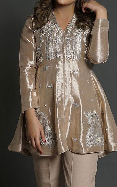 Mahum Asad Bird Cage Tissue Peplum | Pakistani Pret Wear Clothing by Mahum Asad- Image 2