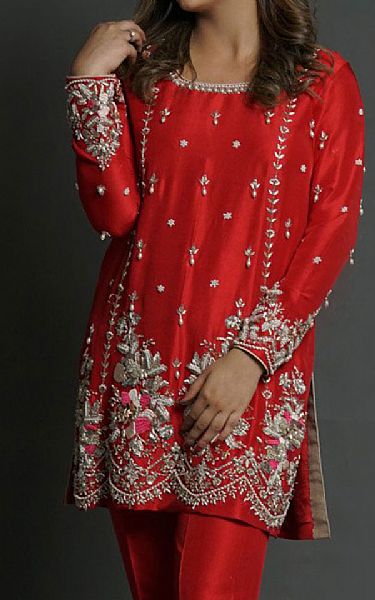 Mahum Asad Red Zardozi Scallop Border | Pakistani Pret Wear Clothing by Mahum Asad- Image 2