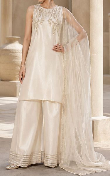 Mahveen Studio White Tissue Silk Suit | Pakistani Pret Wear Clothing by Mahveen Studio- Image 1